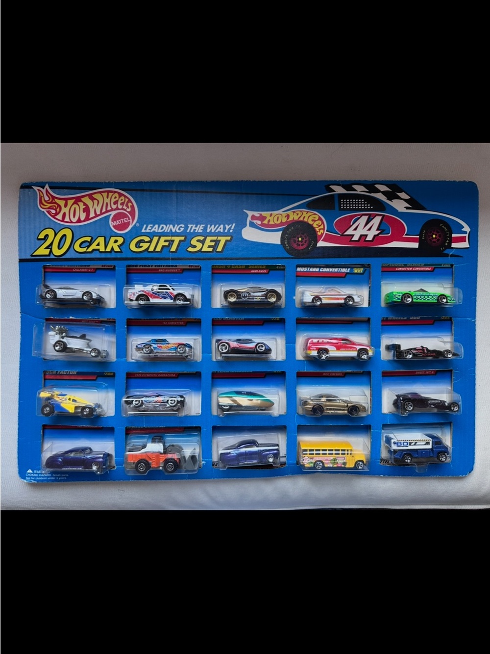 1995 Mattel Hot Wheels 20-Car Gift Set - Blue Packaging with Yellow Accents